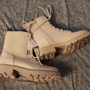 Women's combat boots in white with memory foam insoles